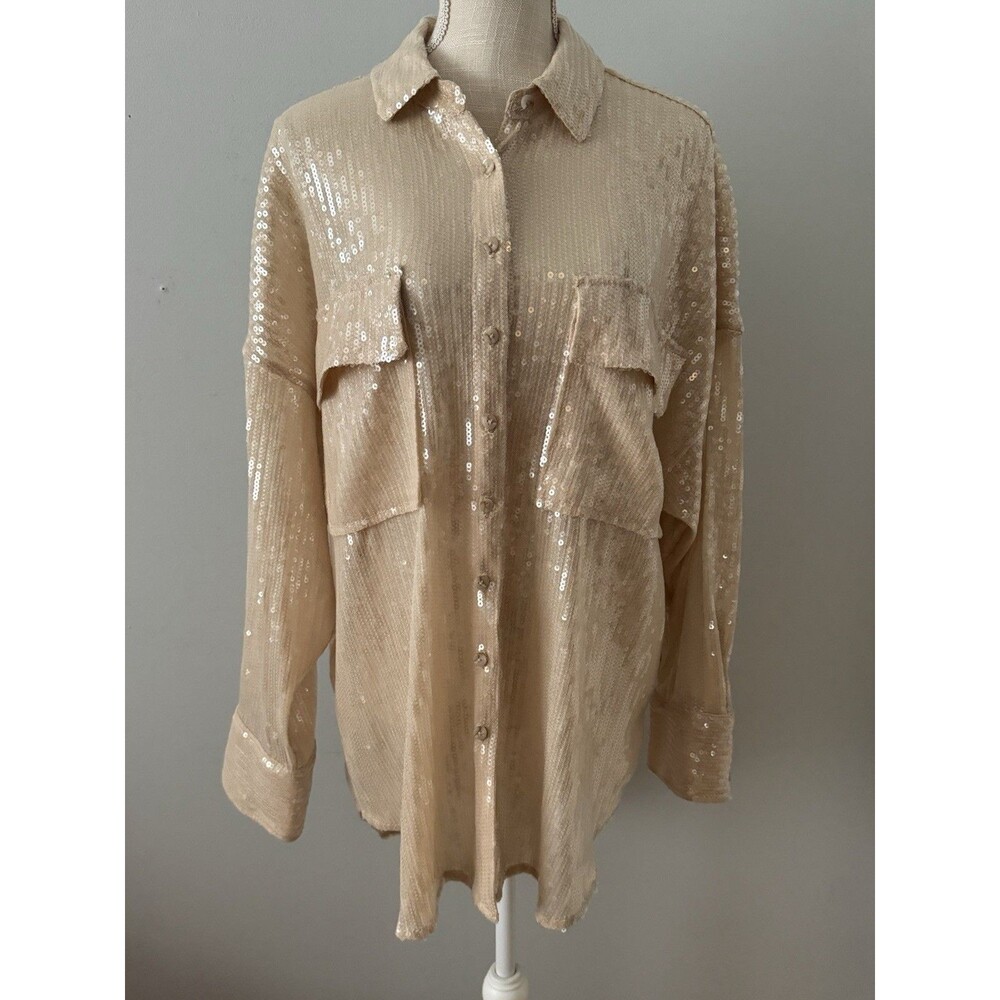NEW Pilcro By Anthropologie Sequin Shine Shirt Size M Festive Boho